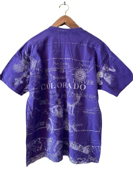 Vtg 90s Oneita Power T Colorado State Map All Over Print Graphic Men T-Shirt XL - Picture 2 of 4